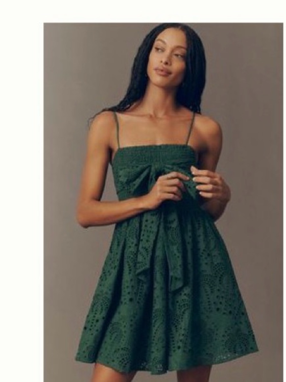 FARM Rio Dark Green Eyelet Tie-Front Mini Dress